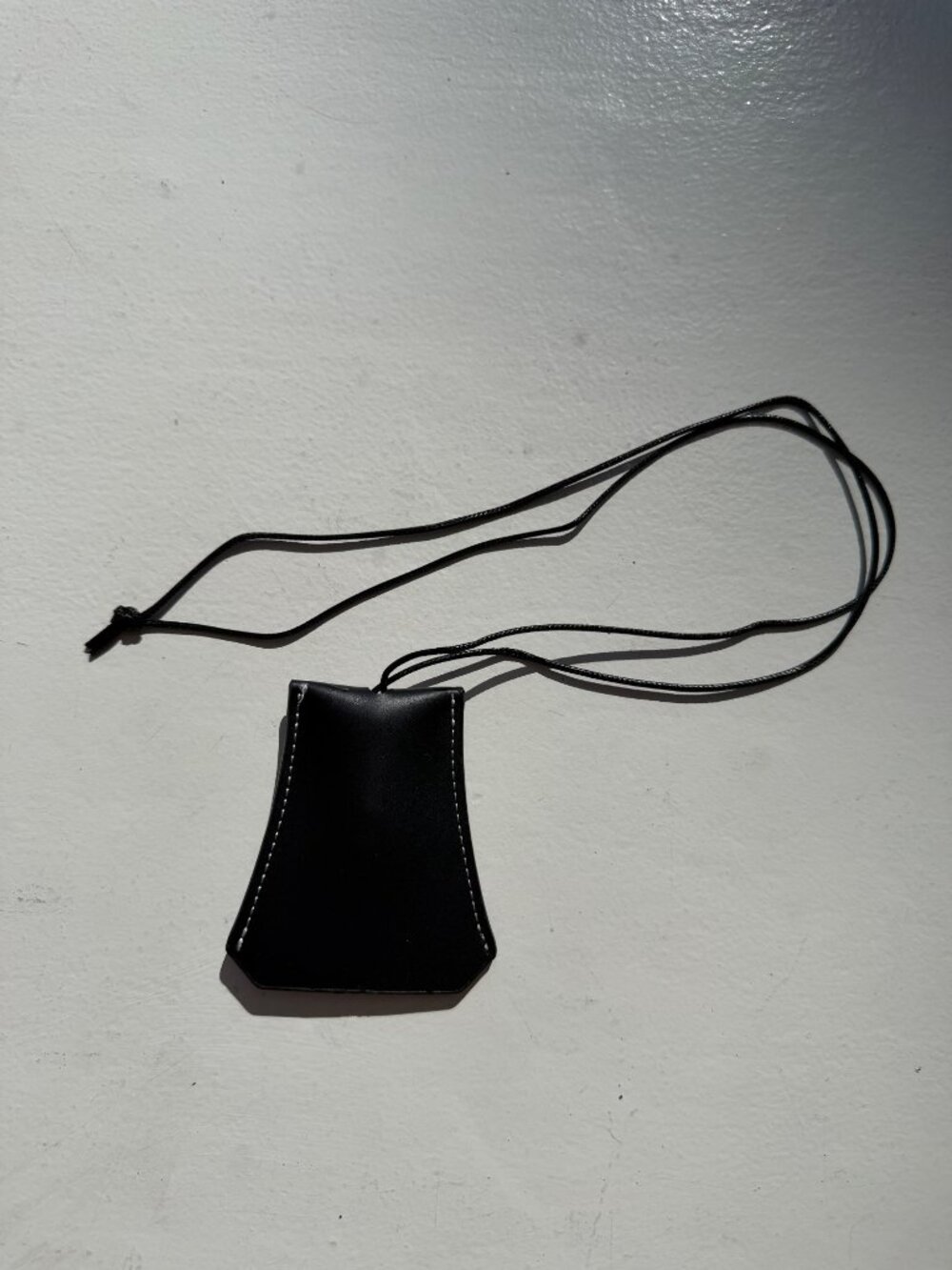 Black Leather Keychain Holder With Neck Strap & Metal Ring Accessory